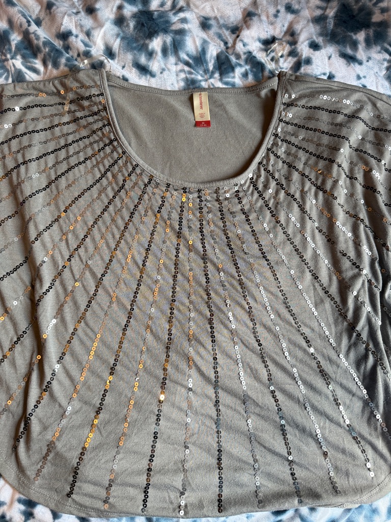 No Boundaries Gray Scoop Neck Top With Radiant Sequins